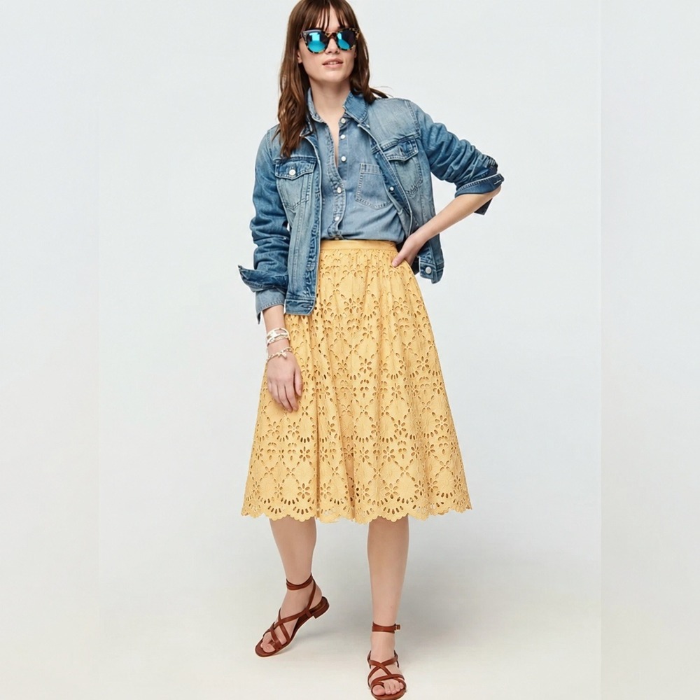 Coldwater Creek Womens Skirt 2X Yellow Eyelet A-Line Midi Cotton Boho Summer